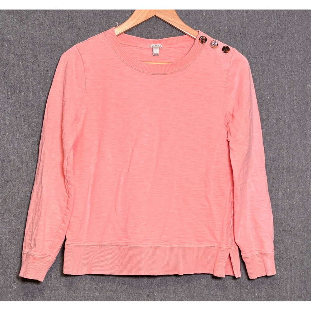 J. Crew Womens Coral Pink Cotton Slub Button Shoulder Long Sleeve Top Small